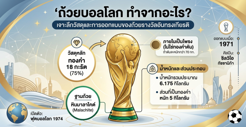 ถ้วยบอลโลก ทำจากอะไร? เปิดมูลค่า วัสดุ และความลับของถ้วยแชมป์ฟุตบอลโลก