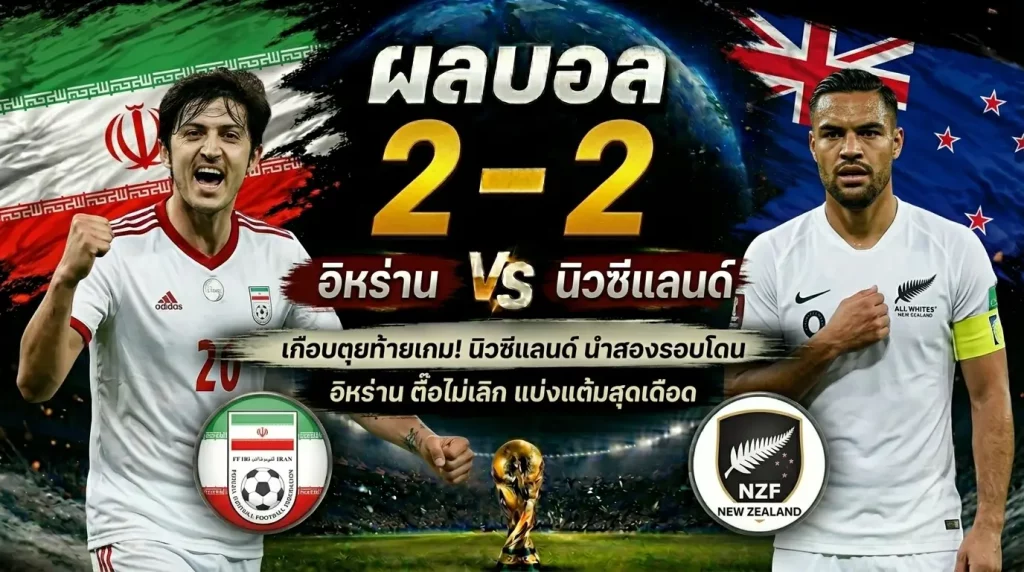 เดือดจัดกลุ่ม G! อิหร่าน ไล่ตื๊อ นิวซีแลนด์ 2-2 แชร์แต้มมหากาพย์ 4 ประตูเปิดหัวบอลโลก 2026