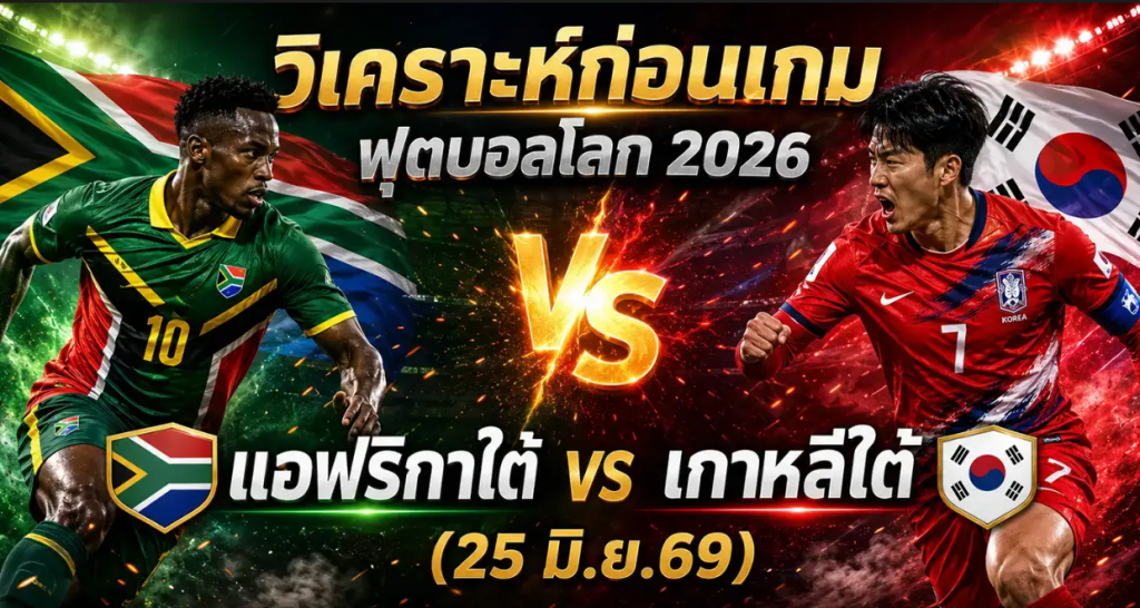 (25 มิ.ย.69) วิเคราะห์บอลโลก 2026 แอฟริกาใต้ vs เกาหลีใต้ ทีเด็ด ราคาบอล ผลงาน 5 นัดล่าสุด