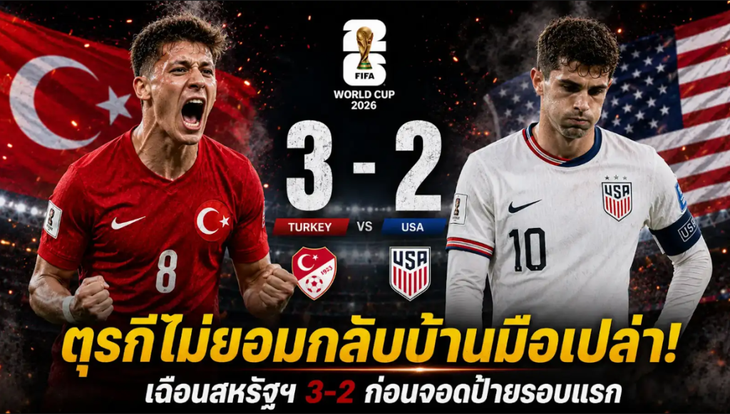 ตุรกีชนะสหรัฐ 3-2 สรุปบอลโลกกลุ่ม D สหรัฐอเมริกาควงออสเตรเลียเข้ารอบ
