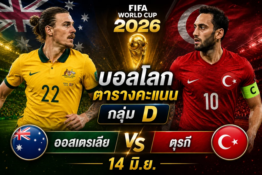 14 มิ.ย. ออสเตรเลีย พบ ตุรกี แย่งเก้าอี้ผู้นำกลุ่ม D ในบอลโลก ตารางคะแนน