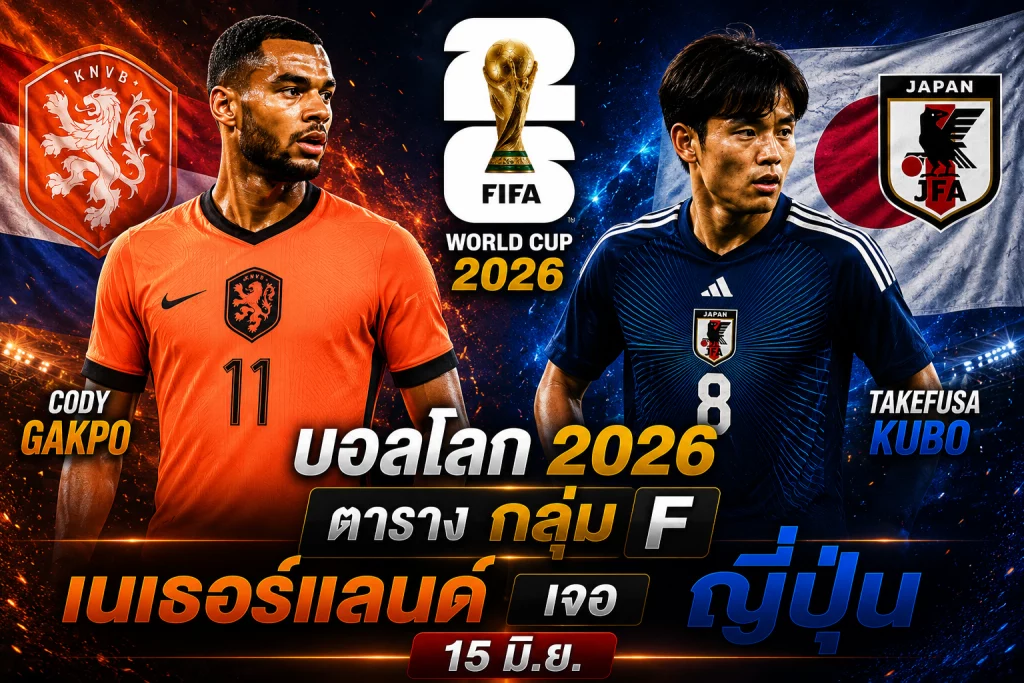 กลุ่ม F เนเธอร์แลนด์ เจอ ญี่ปุ่น 15 มิ.ย. ตามบอลโลก 2026 ตาราง
