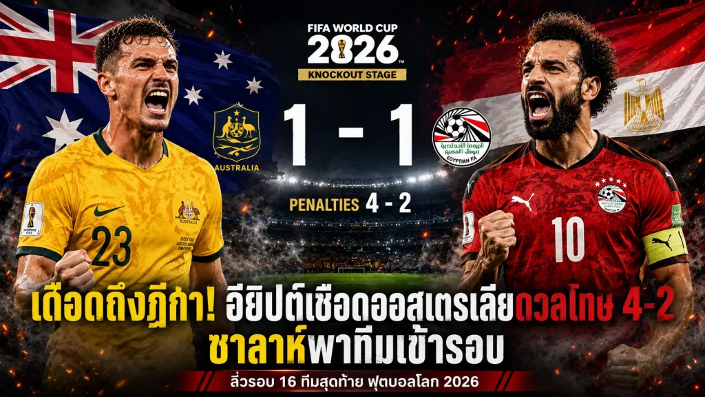 120 นาทีสุดเดือด อียิปต์ชนะออสเตรเลีย 4-2 จุดโทษ ฟุตบอลโลก 2026