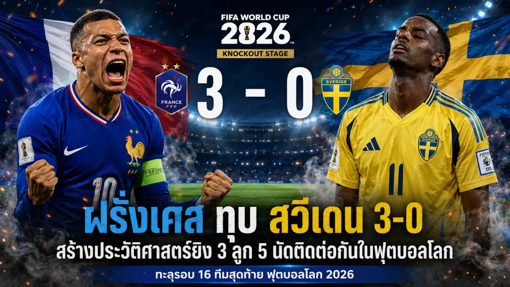 ผลบอลโลก ฝรั่งเศส ถล่ม สวีเดน 3-0 ลิ่วรอบ 16 ทีมสุดท้าย