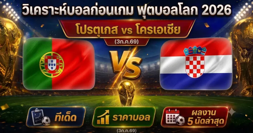 (3 ก.ค.69) วิเคราะห์บอลโลก 2026 โปรตุเกส vs โครเอเชีย ทีเด็ด ราคาบอล ผลงาน 5 นัดล่าสุด