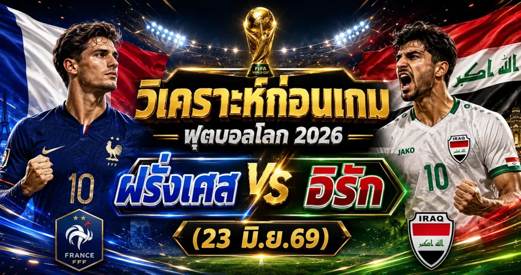 (23 มิ.ย.69) วิเคราะห์บอลโลก 2026 ฝรั่งเศส vs อิรัก ทีเด็ด ราคาบอล ผลงาน 5 นัดล่าสุด