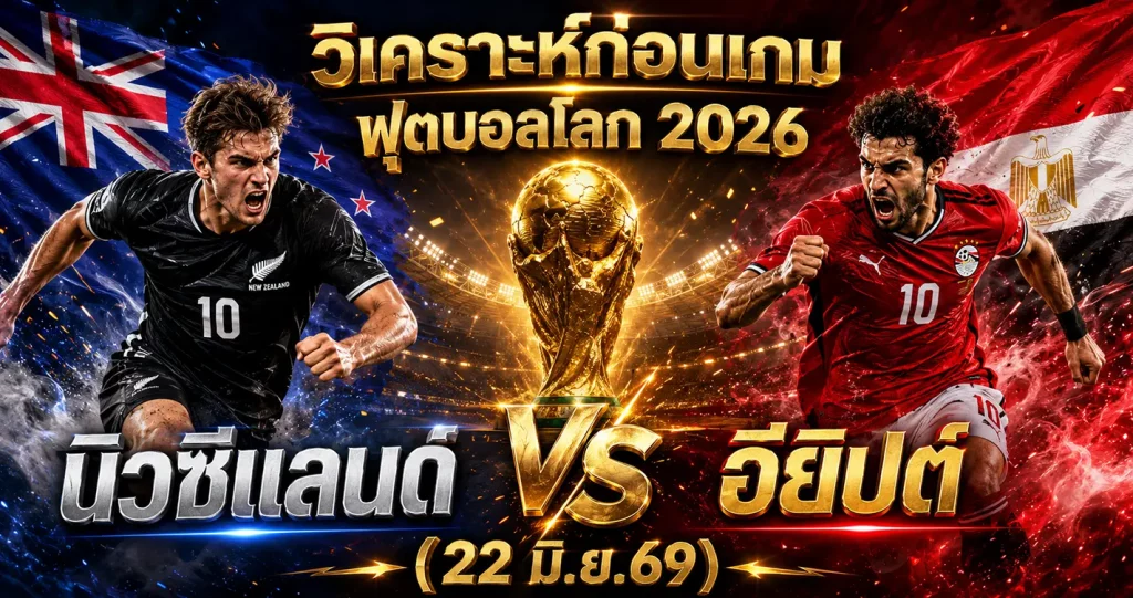 (22 มิ.ย.69) วิเคราะห์บอลโลก 2026 นิวซีแลนด์ vs อียิปต์ ทีเด็ด ราคาบอล ผลงาน 5 นัดล่าสุด