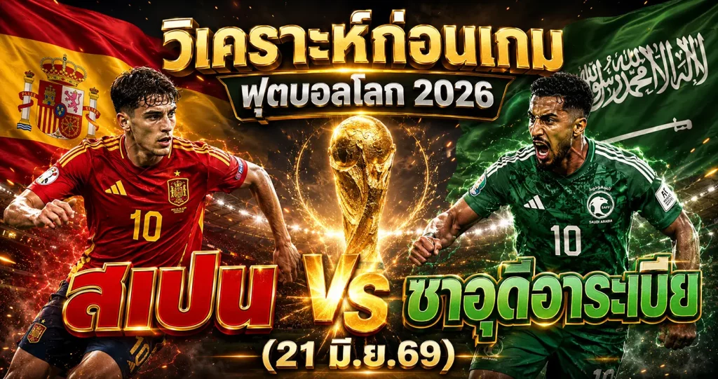 (21 มิ.ย.69) วิเคราะห์บอลโลก 2026 สเปน vs ซาอุดีอาระเบีย ทีเด็ด ราคาบอล ผลงาน 5 นัดล่าสุด