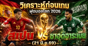 (21 มิ.ย.69) วิเคราะห์บอลโลก 2026 สเปน vs ซาอุดีอาระเบีย ทีเด็ด ราคาบอล ผลงาน 5 นัดล่าสุด