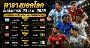 ตารางบอลโลก 23 มิ.ย. 2026 ครบทั้ง 4 คู่ รวมทีมน่าติดตาม อาร์เจนตินา ฝรั่งเศส นอร์เวย์
